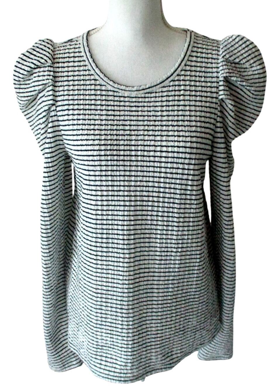 Loft Women's Black & White Striped Stretch Long Sleeve Shirt Size Medium